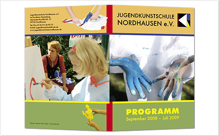 <span style="font-weight: bold">Programmheft für die Jugendkunstschule Nordhausen</span><br />DIN A5, Rückseite und Titelblatt<br />Entwurf: Tomas Kerwitz, Fotos: Jugendkunstschule Nordhausen