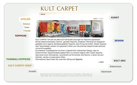 <span style="font-weight: bold">Kult Carpet</span><br />Internetseite<br />Gestaltung und Programmierung